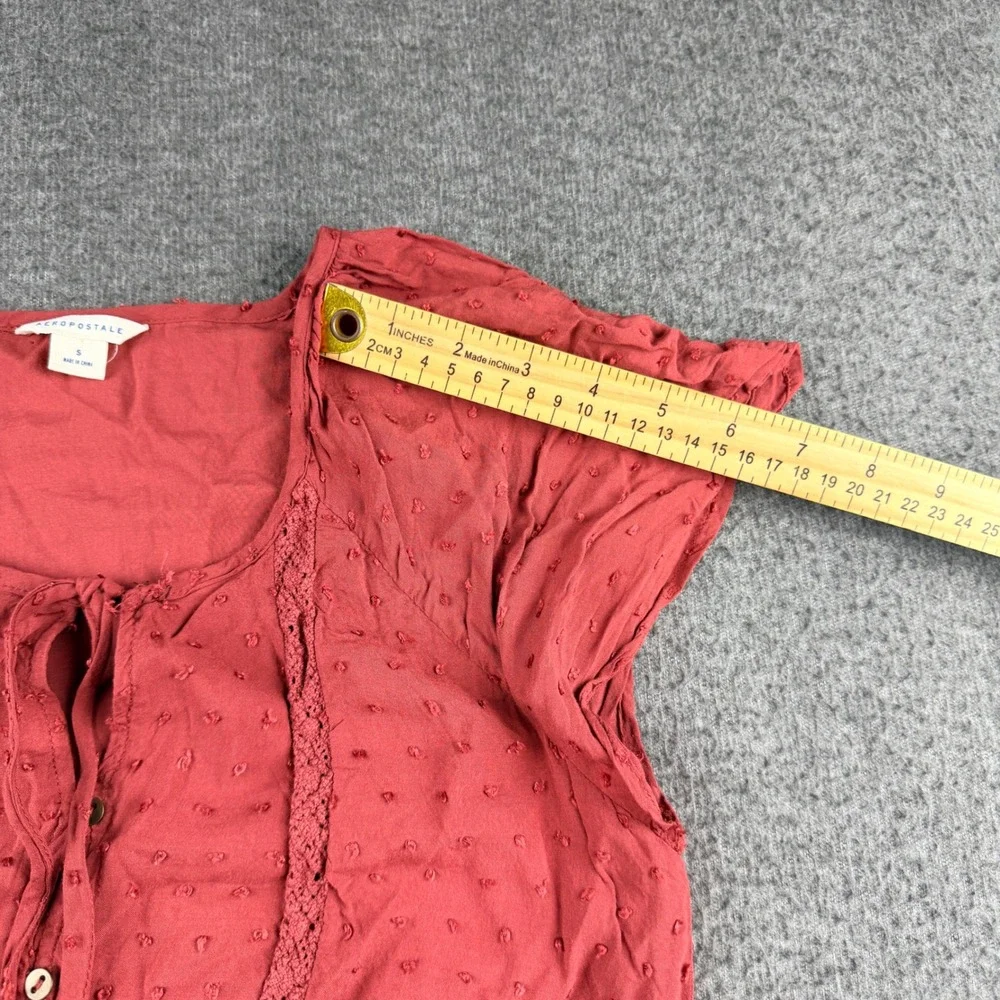 Aeropostale Women's S Small Rust Red Swiss‎ Dot Lace Trim Button Front Romper